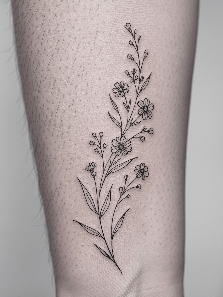 Fine-Line-Wildblumen am Unterarm