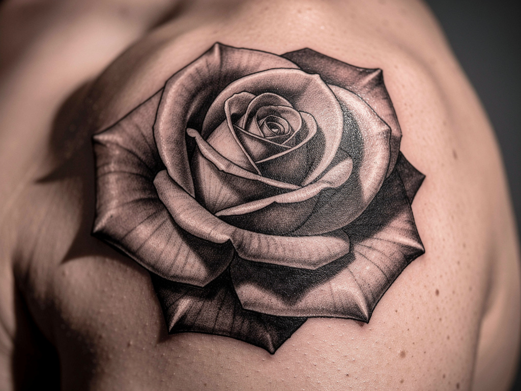 Realistische Rose auf dem Schulterblatt